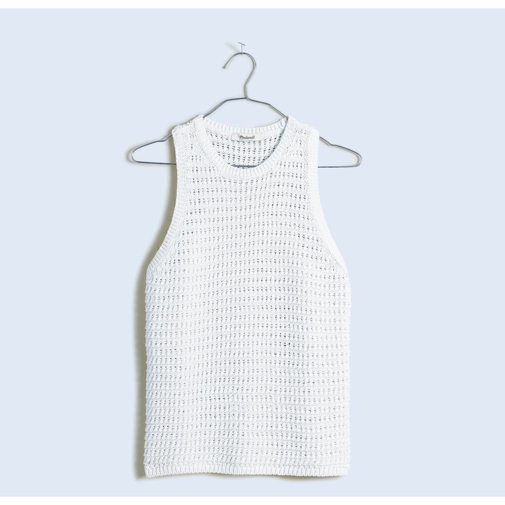 Madewell Women's Crochet-Knit Crewneck Sweater Tank Bright Ivory Size Medium